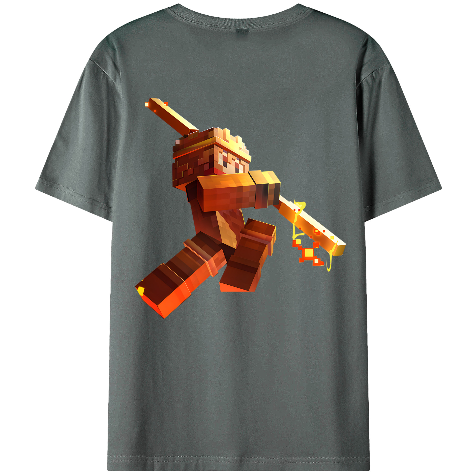 （画像用） マインクラフト ブロックの世界 Minecraft MC Block world 綿100％ メンズ半袖Tシャツ（バックプリント） 通気性